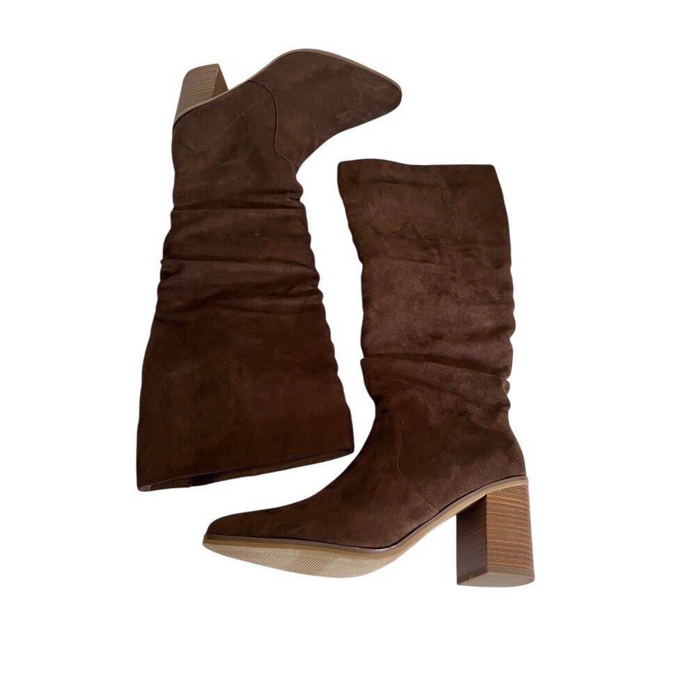 Universal Thread Womens Knee High Riding Boots Brown Slouch Side Zip